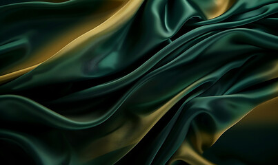Obraz premium This silky fabric design blends deep emerald green with shimmering gold, creating a sophisticated and opulent look