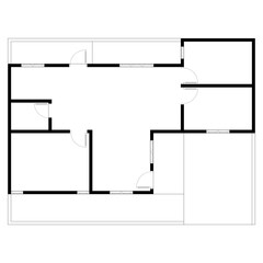 Black and White floor plan of a modern unfurnished house for your design. Suburban house vector blueprint. Architectural background.