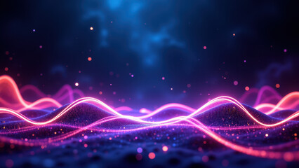 Obraz premium Abstract high-tech background with vibrant energy lines and sparkles against a cosmic blue backdrop.
