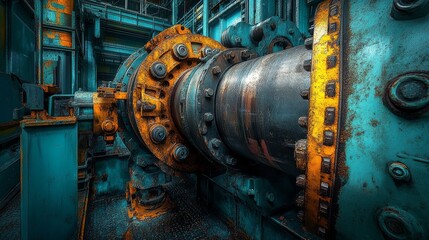 Close-up of a Rusty Industrial Gear System with a Chain Drive