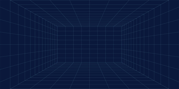 Abstract background empty futuristic wireframe empty  box. Network space technology. For banner technology, science, sci-fi.