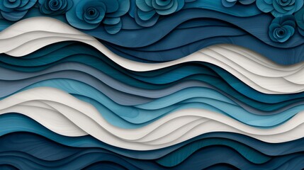 Fototapeta premium Abstract waves with layered textures and floral accents.