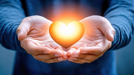 Obraz premium Embracing love and warmth in hands filled with glowing heart energy during a serene moment of connection