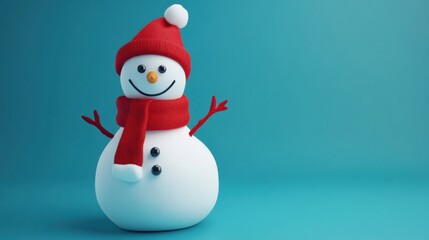 Fototapeta premium Jolly snowman on a blue background with festive atmosphere