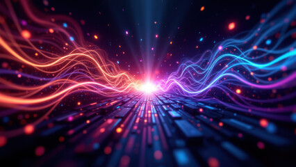 Obraz premium A dynamic and colorful abstract high-tech background with vibrant energy waves.