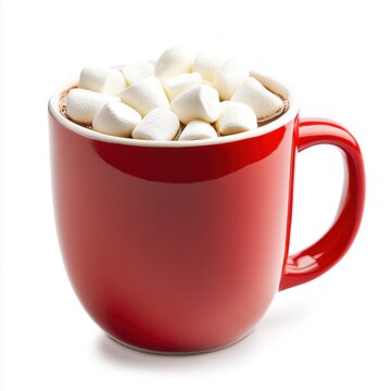 recommend clip art: A red ceramic mug filled with rich hot chocolate, topped with fluffy white marshmallows Isolated on a white background