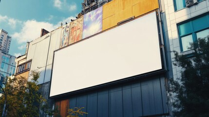 Street billboard mockup on the exterior of an urban building, showcasing advertising space