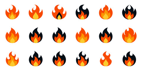 Fire Flames icon Set. Fire Flames. Flame symbols. Set of colorful fire flame. Collection of hot flaming element. Fire, flame vector illustration.