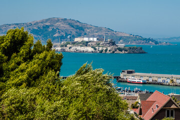 Fototapeta premium Alcatraz island, photo taken from San Francisco hills side , USA