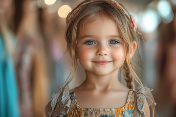 Walking down the runway with a smile is a cute smiling french baby