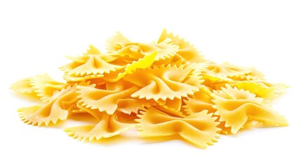 Fototapeta premium Farfalle Pasta Isolated on White Background - A Captivating Display of Culinary Delight. The Graceful Farfalle Pasta, with Its Distinctive Bow - like Shape, Standing Alone Against the Purity of White.