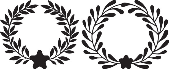 Christmas floral wreath silhouette vector set. Wreath black icon and symbol illustration design. 