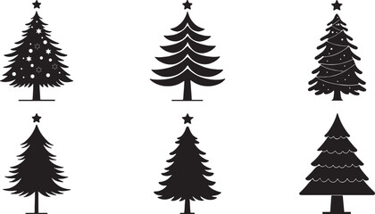 Black and white Christmas tree silhouette vector set. Christmas tree clipart and icons. Tree vector illustration on a white background.