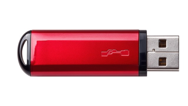 Red USB memory stick isolated