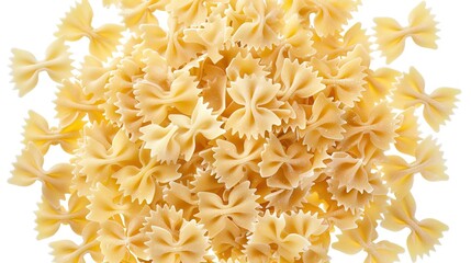 Obraz premium Farfalle Pasta Isolated on White Background - A Captivating Display of Culinary Delight. The Graceful Farfalle Pasta, with Its Distinctive Bow - like Shape, Standing Alone Against the Purity of White.
