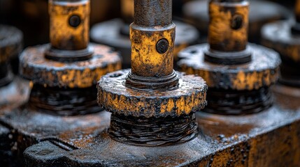 Close-up of Corroded and Oil-Stained Metal Components