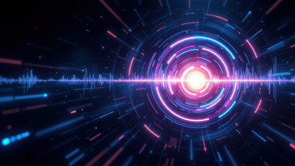 Obraz premium Abstract high-tech digital tunnel with neon lights and a futuristic design.