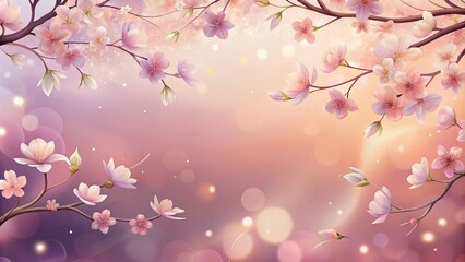 Fototapeta premium Delicate cherry blossoms on soft pink gradient for spring design