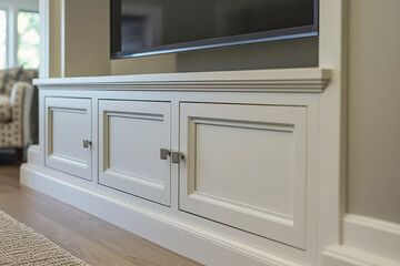 Elegant living room cabinetry under mounted television