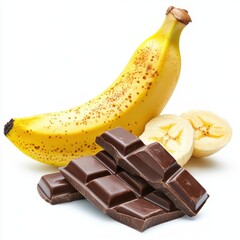 Banana with chocolate bars isolated on white background