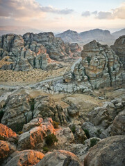 Landscape with rocky hills in Petra, Jordan