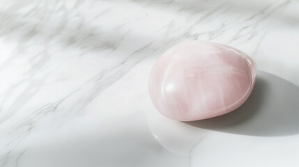 Polished Pink Stone Glossy Surface on Marble Backdrop Detailed Close-Up Representation