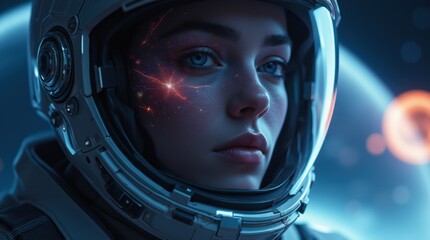 Futuristic Astronaut's Face Through Helmet Visor