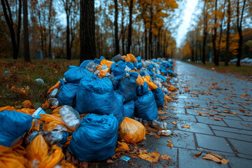 A city street overwhelmed by trash and pollution. A powerful image for environmental awareness campaigns.A Neglected City Street.