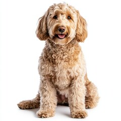 Golden doodle dog isolated on white background