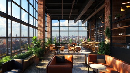 Naklejka premium Luxury Rooftop Lounge with Panoramic City Views