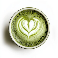 Green matcha latte isolated on white background
