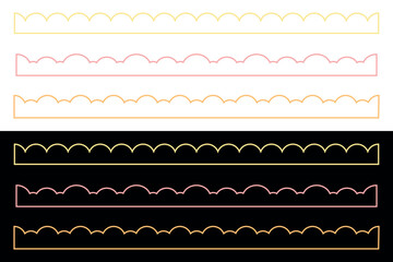 Beautiful scalloped edge seamless uper border collection. Vector illustration isolated on white and black background.