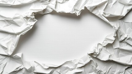 Obraz premium Crumpled White Paper with Torn Edges Revealing a Smooth Surface, Perfect for Text Overlay and Background Design in Creative Projects