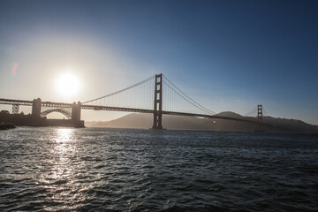 Golden Gate bridge sunset on a sunny day in july , San Francisco , USA