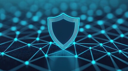 anti tracking security industry concept, A digital shield symbolizing cybersecurity, set against a network of interconnected nodes, representing protection in the online realm.