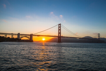 Golden Gate bridge sunset on a sunny day in july , San Francisco , USA