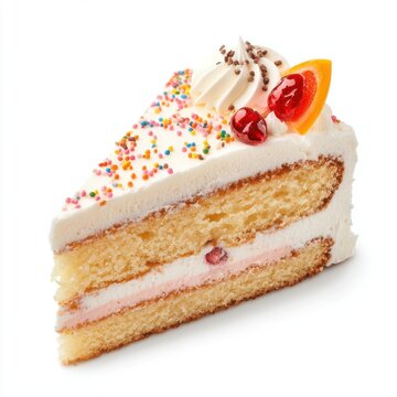 recommend clip art: Slice of birthday cake on white background