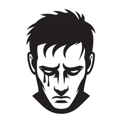 Sad Man's Face Silhouetted in Black and White.eps