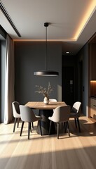 Modern Dining Room with Stylish Furniture and Cozy Ambient Lighting