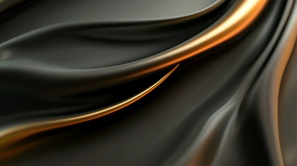 Fototapeta premium Luxurious Black Silk Fabric with Glimmering Gold Accents, Smooth Textures and Elegant Drapery, Perfect for Fashion and Interior Design Projects