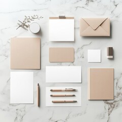 Fototapeta premium Minimalist Stationery Mockup with Pens and Marble Background