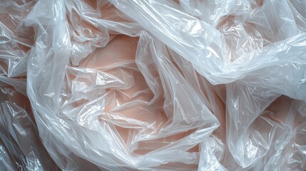 Obraz premium Abstract Close-up of Crumpled Transparent Plastic Sheets and Soft Skin-Toned Forms Creating an Intriguing Textured Background for Creative Projects