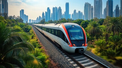 Fototapeta premium High-Speed Train Through Urban Landscape
