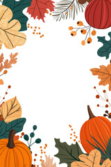 Autumn-Themed Frame with Pumpkins, Leaves, and Natural Decorations