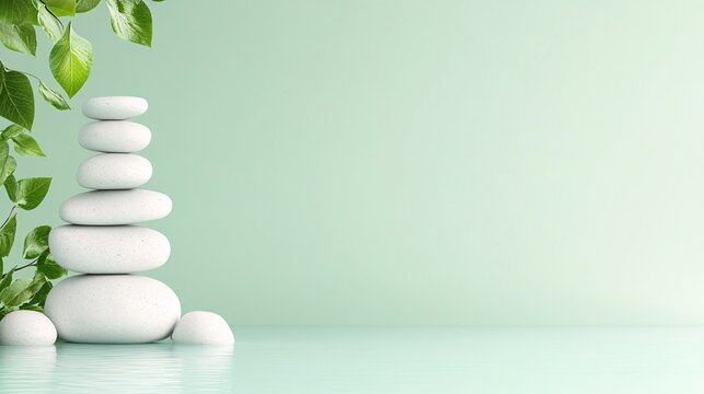 a image for commerce site, in zen domain. The background is isolated pastel green.