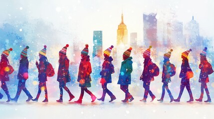 Obraz premium Menschen bei einer Weihnachtsparade im Schnee