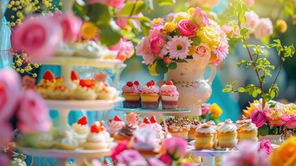 a cupcakes  birthday birthday cake with candles and flowers