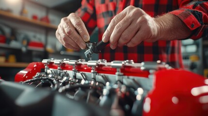 Mechanic Using Diagnostic Tool on Engine Parts