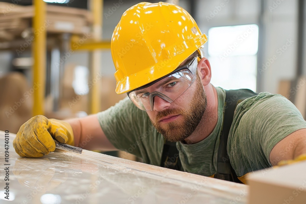 Aufkleber technician working on equipment in a workshop environment