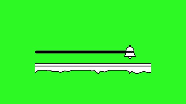 Winter theme loading animation with black and white outline christmas bell swings on a green background